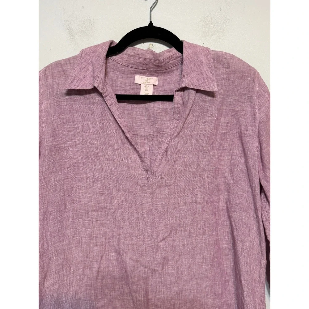 St. Tropez Linen Coastal Minamilist Tunic Top Womens Size S Timeless Resortcore - Picture 5 of 7